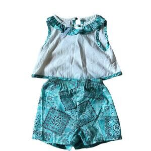 Paisley two piece set teal and white size 2T